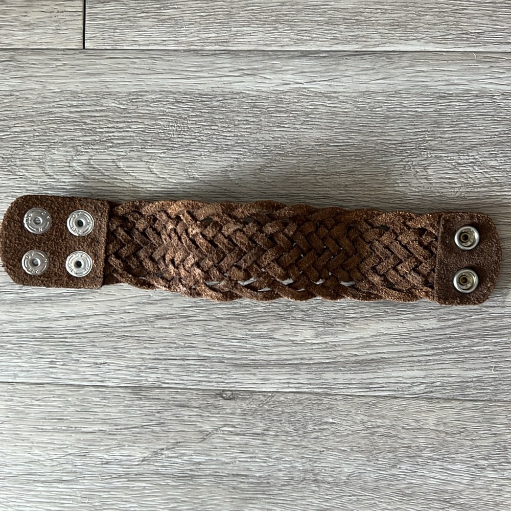 Woven Leather Cuff Bracelet Brown Silver Reversible Unisex Wide Statement Band - Picture 6 of 10
